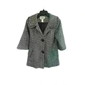 Womens Black White Nick & Me Size Large L Peterpan Collar Chunky Buttons Peacoat